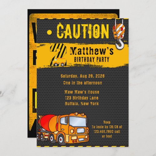 Construction Dump Truck Orange_Yellow 2nd Birthday Invitation