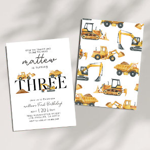 Construction Dump Truck Party Boy 3rd Birthday  Invitation