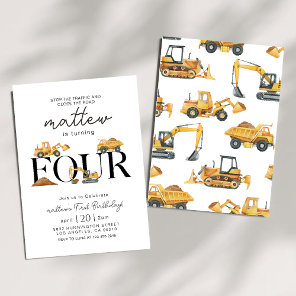 Construction Dump Truck Party Boy 4th Birthday  Invitation