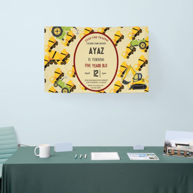 Construction Dump Truck Party Boy Birthday  Banner (Tradeshow)