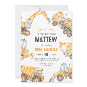 Construction Dump Truck Party Boy Birthday Invitation