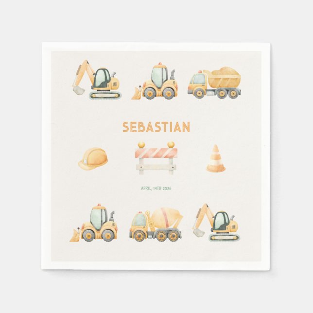 Construction Dump Truck Party Boys Birthday Napkins (Front)