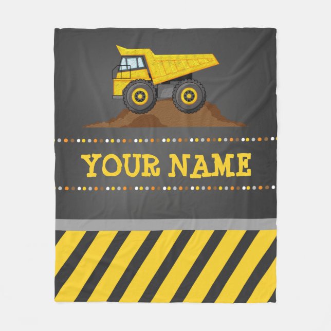 Construction Dump Truck Personalized Monogram Name Fleece Blanket (Front)