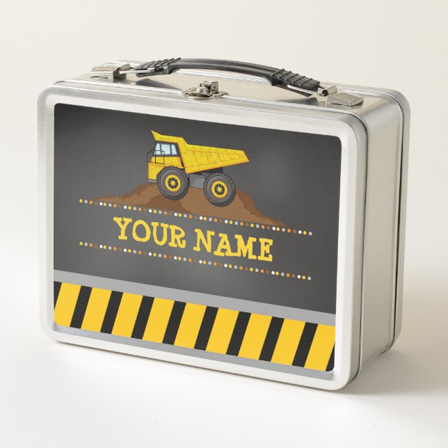 Construction Dump Truck Personalized Monogram Name Metal Lunch Box (Front)