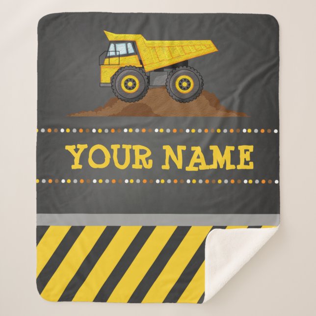 Construction Dump Truck Personalized Monogram Name Sherpa Blanket (Front)