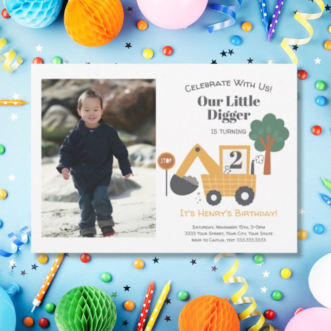 Construction Dump Truck Photo 2nd Birthday Party Invitation (Creator Uploaded)