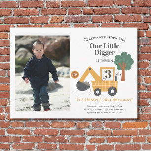 Construction Dump Truck Photo 3nd Birthday Party Invitation