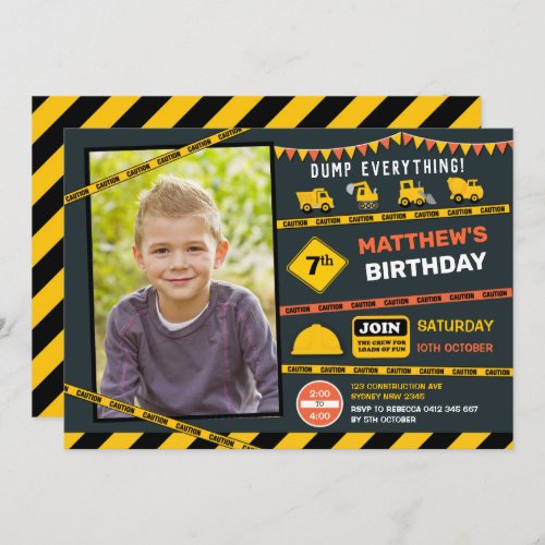 Construction Dump Truck Photo Boy Birthday Party Invitation