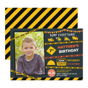 Construction Dump Truck Photo Boy Birthday Party Invitation