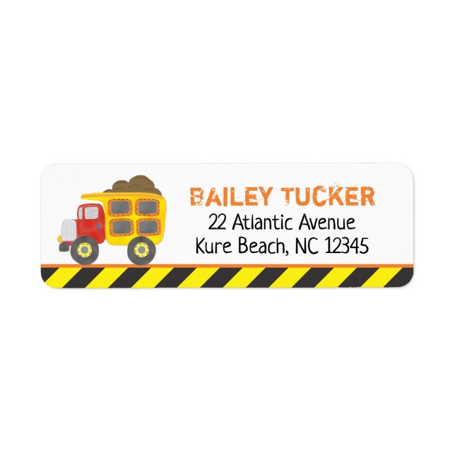 Construction Dump Truck Return Address Label (Front)