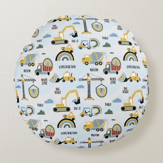 Construction Dump Truck Round Pillow (Front)