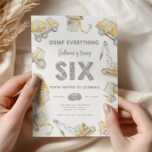 Construction Dump Truck SIX 6th Birthday Party Invitation