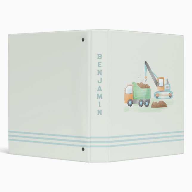 Construction Dump Truck Soft Blue Green Boy Name 3 Ring Binder (Background)