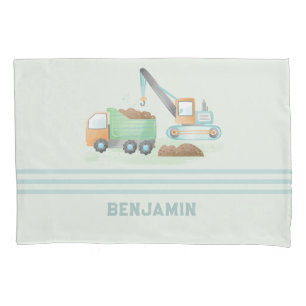 Construction Dump Truck Soft Blue Green Boy Name Pillow Case