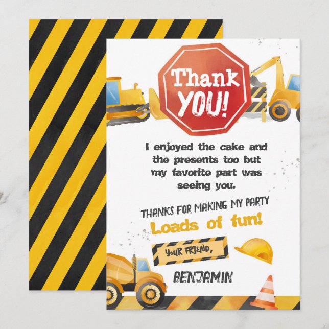 Construction, Dump Truck Thank You Card (Front/Back)