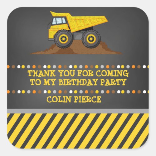 Construction Dump Truck Thank You Favor Sticker