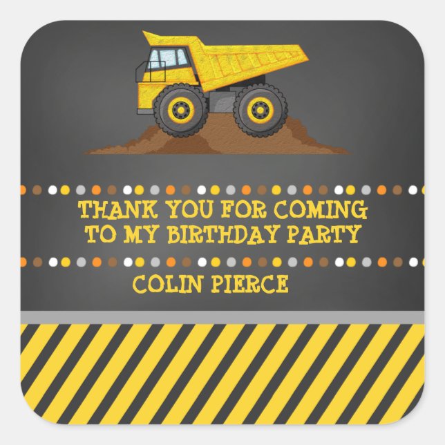Construction Dump Truck Thank You Favor Sticker (Front)
