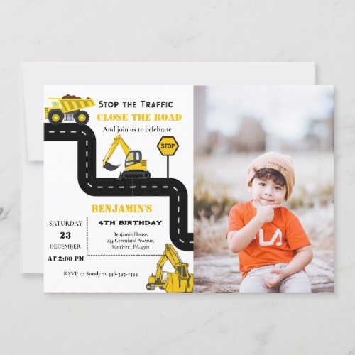 Construction Dump truck  theme birthday Invitation