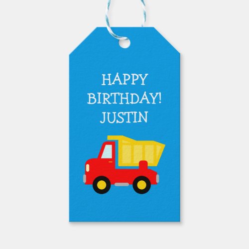 Construction dump truck toy custom kids Birthday  Gift Tags