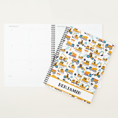 Construction Dump Truck Vehicles Personalized Kids Planner