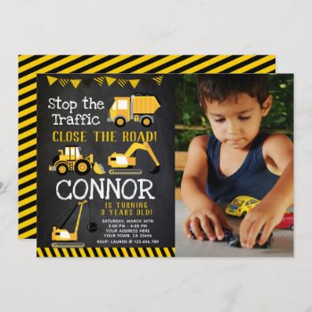 Construction  Dump Truck With Photo Invitation by PrinterFairy at Zazzle