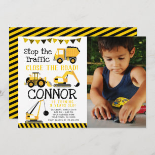 Construction, Dump Truck with photo Invitation