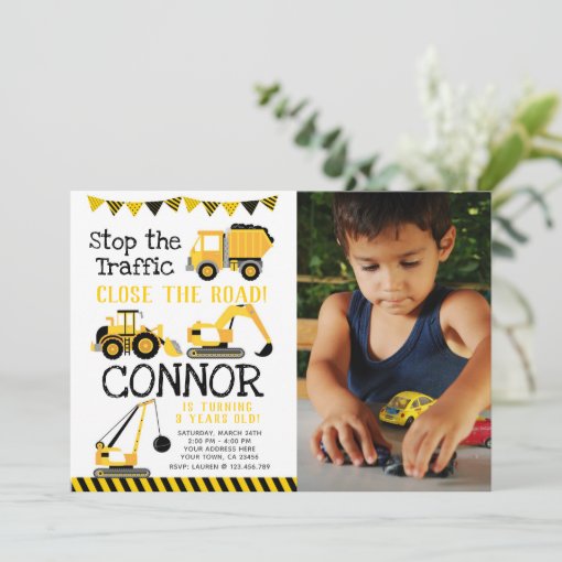 Construction, Dump Truck with photo Invitation | Zazzle