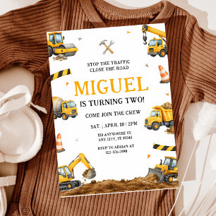 Construction Dump Truck Yellow 3rd Birthday Invitation