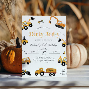 Construction Dump Trucks Birthday Invitation