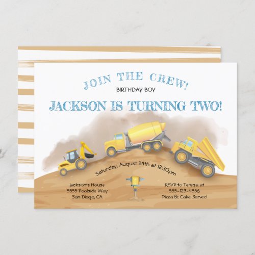 Construction Dump Trucks Birthday Party Invitation