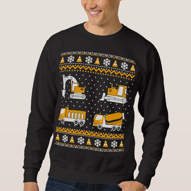 Construction Dump Trucks Bulldozer Ugly Christmas  Sweatshirt (Front)