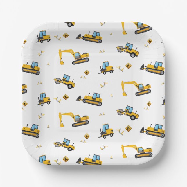 Construction Dump Trucks Pattern Any Age Birthday  Paper Plates (Front)