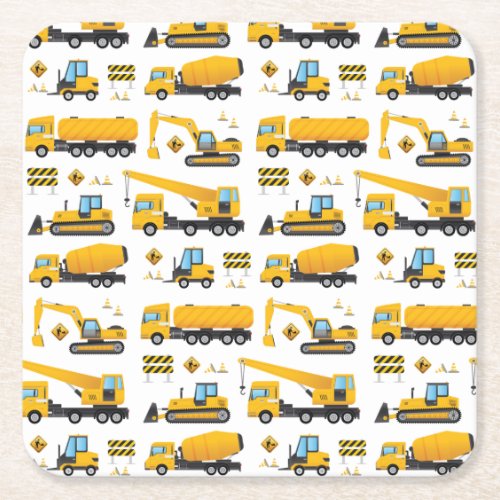 Construction Dump Trucks Pattern Party Supplies Square Paper Coaster