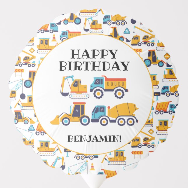 Construction Dump Trucks Vehicles Birthday Party Balloon (Front)