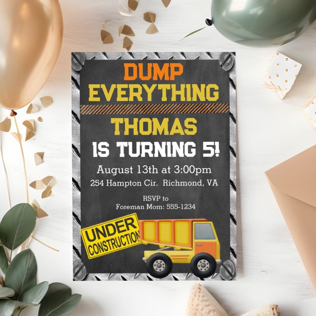 Construction Dump Trunk Birthday Invitation (Creator Uploaded)