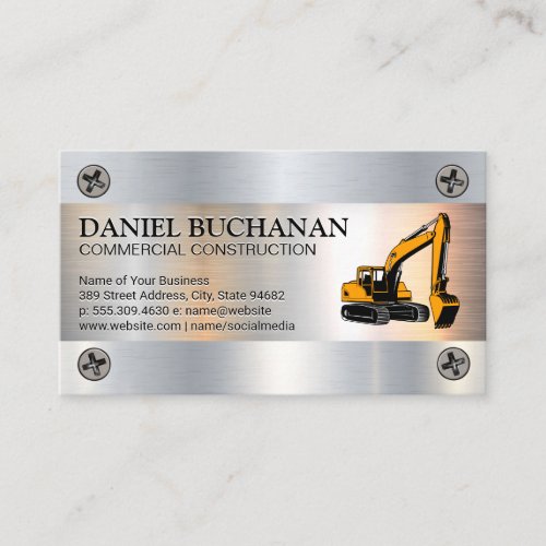 Construction Earth Mover Vehicle  Metallic Screws Business Card