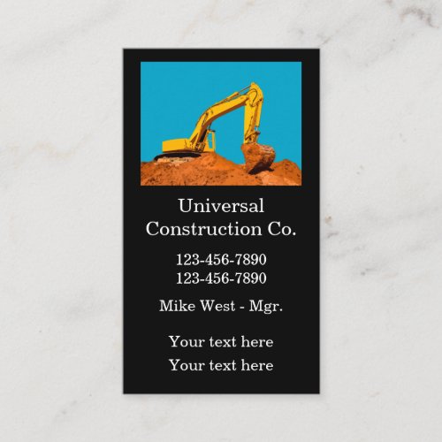 Construction Earth Moving Excavation  Business Card
