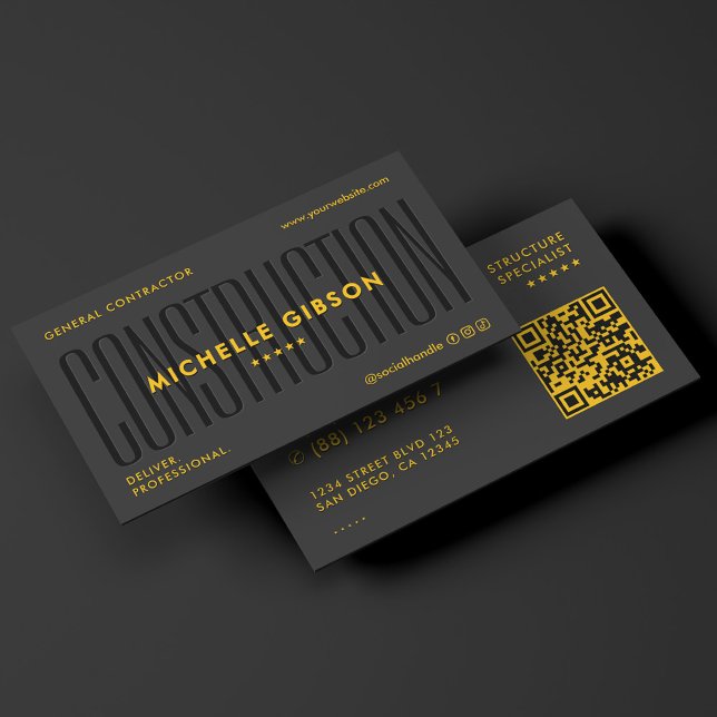 Construction Engineer Contractor Black Yellow Business Card (Construction Engineer Contractor Black Yellow Business Card
)