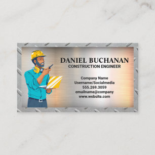 Construction Engineer Metal Background Business Card