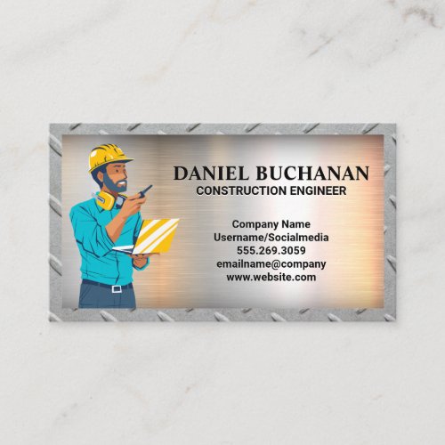 Construction Engineer  Metal Background Business Card