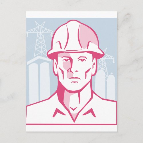 Construction Engineer Worker Hardhat Postcard