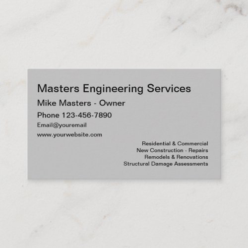 Construction Engineering Services Business Card