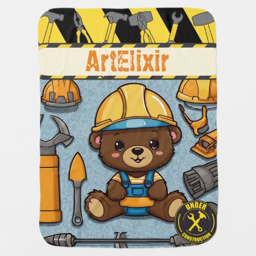 Construction Enthusiast Bear Print Baby Blanket