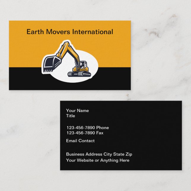 Construction Equipment Excavators Business Card (Front/Back)