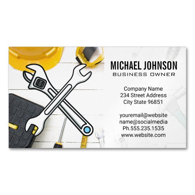 Construction Equipment | Home Repair Hand Tools Business Card Magnet (Front)