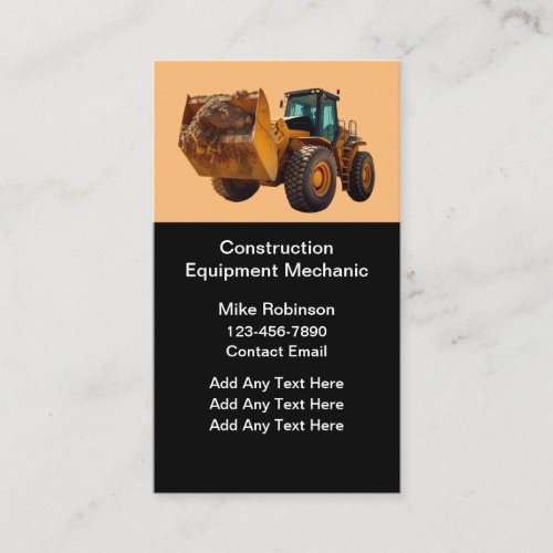 Construction Equipment Mechanic Business Card