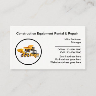 Construction Equipment Rental & Repair Business Card