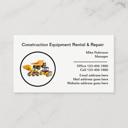 Construction Equipment Rental  Repair Business Card