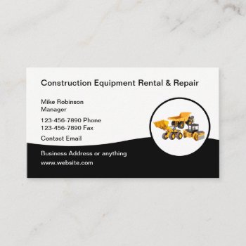 Construction Equipment Rental & Repair Services Business Card by Luckyturtle at Zazzle
