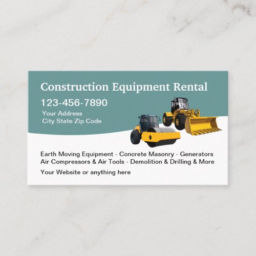 Construction Equipment Rental Services Business Card